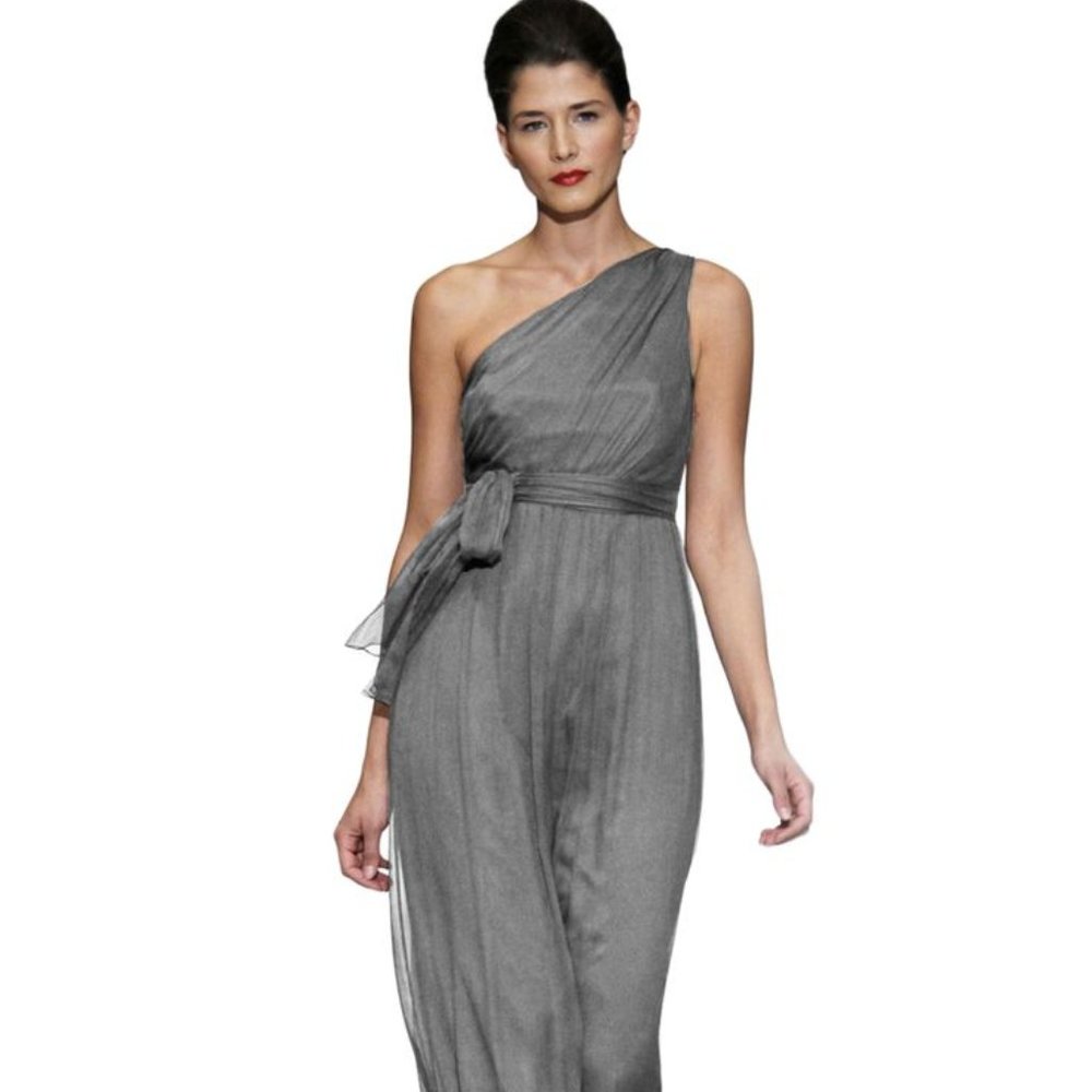 Amsale One Shoulder Silk Chiffon Belted Dress 2